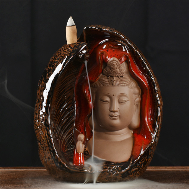  Cerámico Burnflow Burner Incienso Soportista Backflow Incienso Quemador Guanyin Censador al por mayor Cono Decoración del hogar