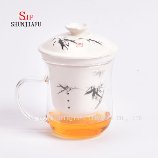 Taza transparente creativa Infusor de té de vidrio y cerámica