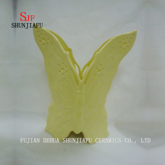 Florero de cerámica de mesa de mariposa multifunción de 4 colores para tubo de flores o palillos