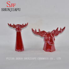 Cabeza de antílope de cerámica para decoración del hogar Acabado esmaltado perla Rojo