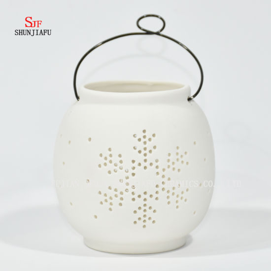 Diseño de cerámica blanca Tea Light Storm Lantern - Candelero