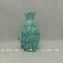 Florero de pavo real verde de cerámica