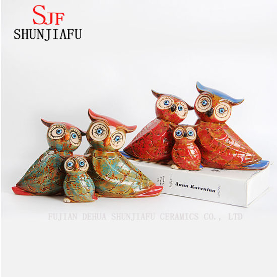 3 PCS / Set Ceramic Owl Design Cute Organizador de escritorio Decoración para el hogar y la oficina.