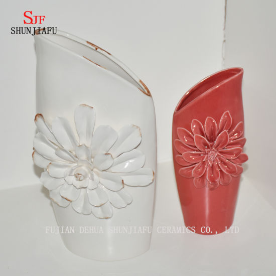 Florero decorativo de cerámica blanquecino hermoso del diseño / maceta de la maceta de la planta