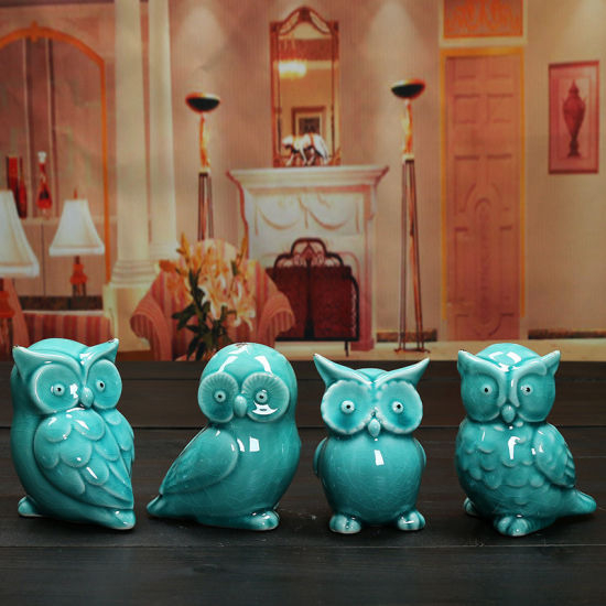Mini estatuillas de búho de cerámica Estatuas Casa de regalo Estante de mesa
