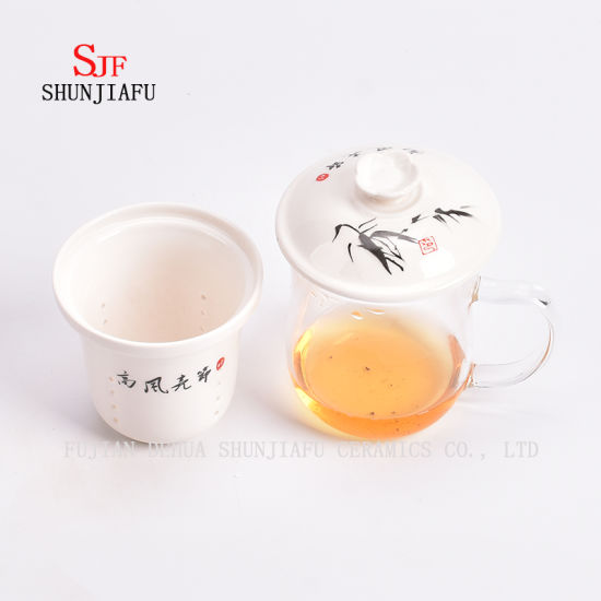 Taza transparente creativa Infusor de té de vidrio y cerámica