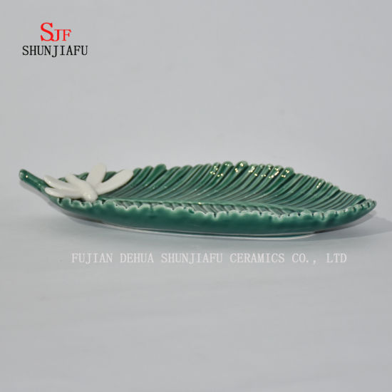 Platos de cerámica para sazonar Platos de aperitivo, platillos de porcelana multicolores Vajilla de tazón (forma de hoja)