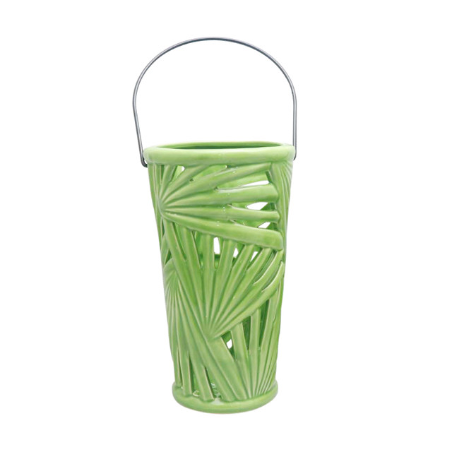Lámpara de huracán de estilo cesta de cerámica verde