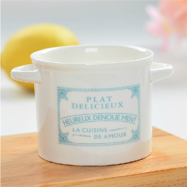 Mango de oreja doble Taza de cerámica blanca Postre Tazones de helado de cerámica Taza de helado de cerámica