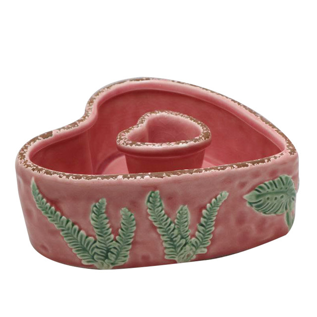 Maceta de cerámica rosa estilo corazón