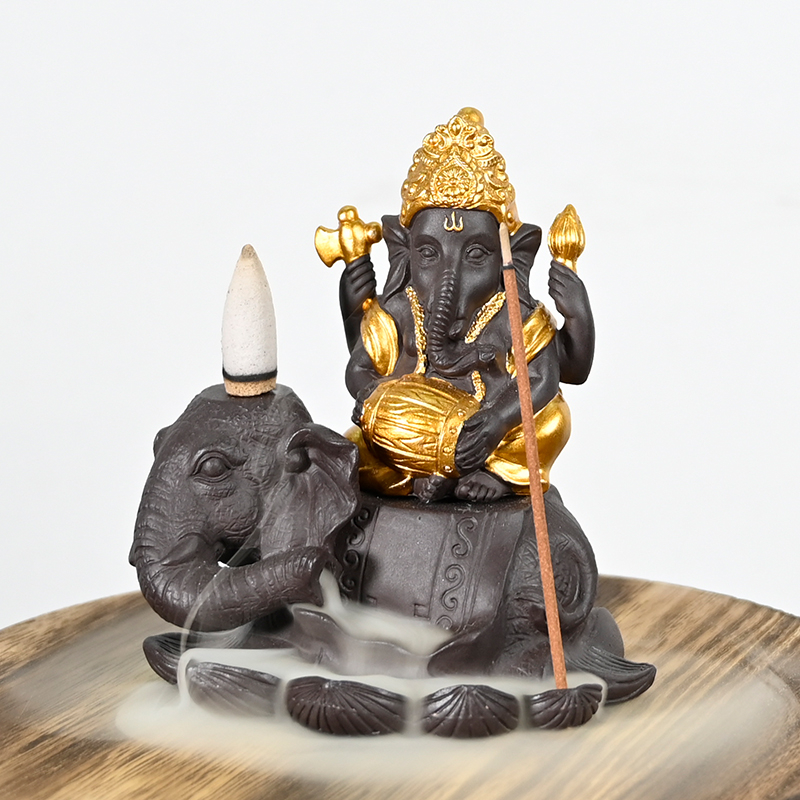 Cerámica Ganesha Style 2 se sienta en la cascada de elefante con el quemador de incienso de cerámica de cerámica de cerámica