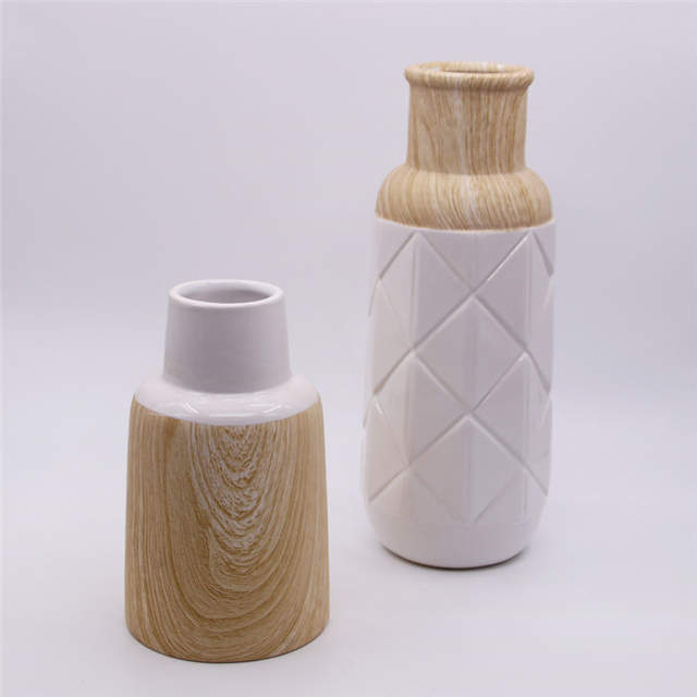 Decoración del hogar Moda Madera Grano Florero de cerámica