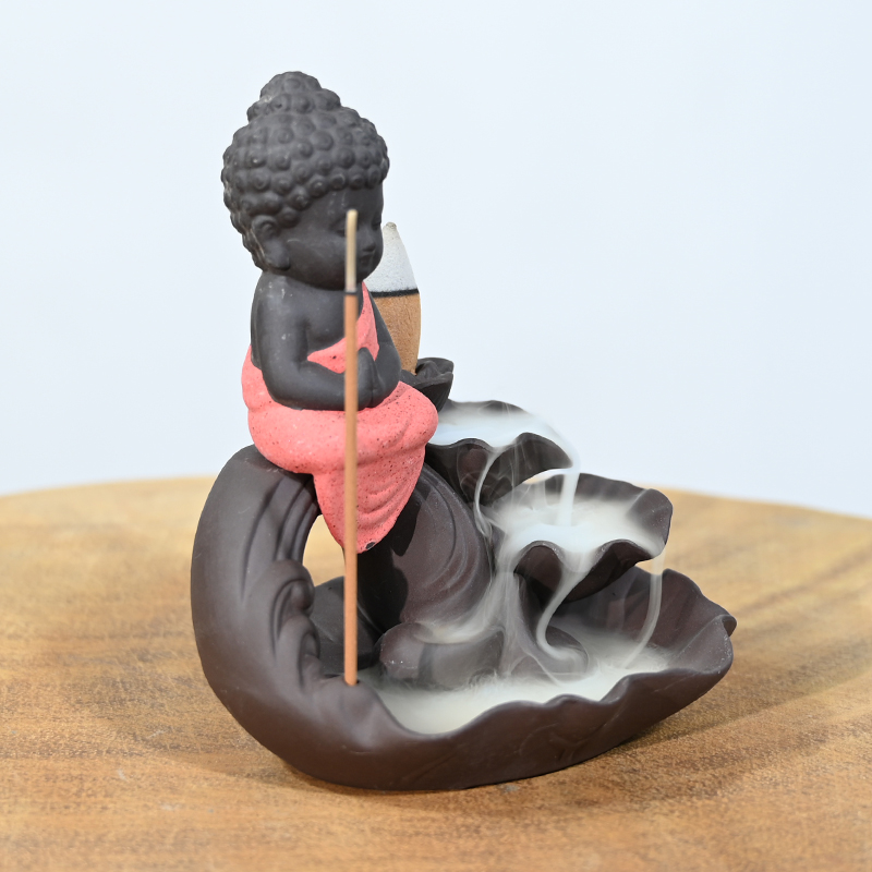 Ceramic Red Buda Backflow Cono Incienso