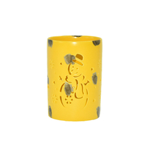 Ahuecado Navidad Muñeco Nieve Esmalte Amarillo Cerámica Velas Linternas