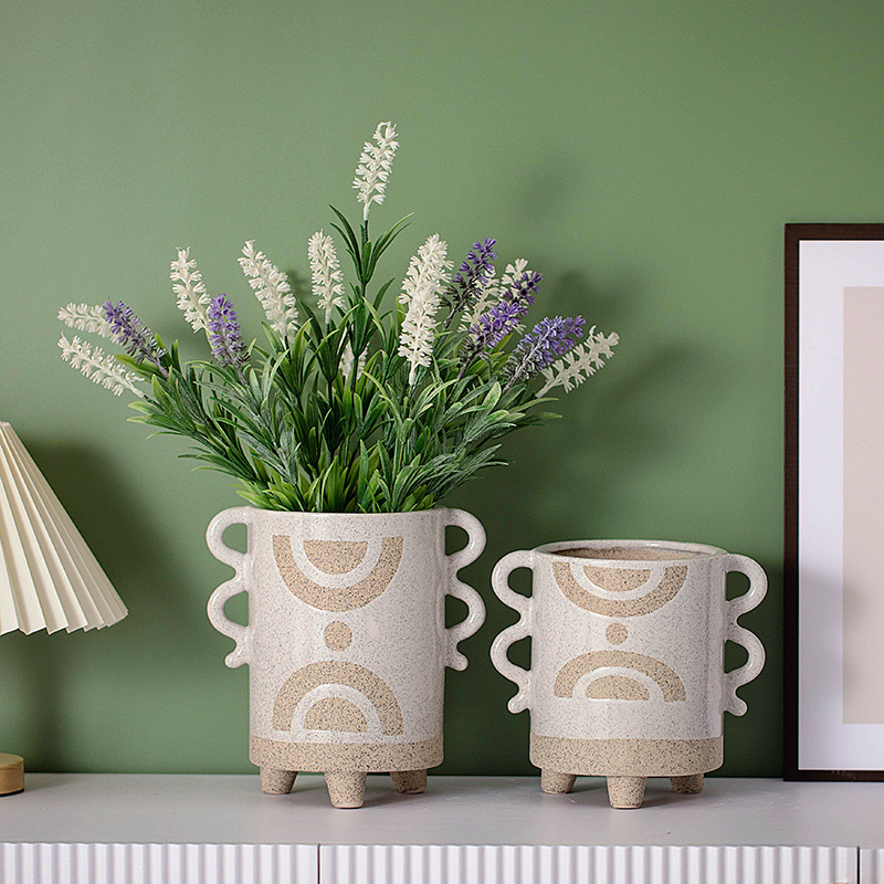 Jarrones de cerámica Diseño de estilo binaural Contenedor de arreglos florales Contenedor de muebles para el hogar Decoración