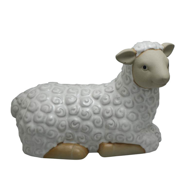 Decoración de estatuas de oveja de granja blanca de cerámica