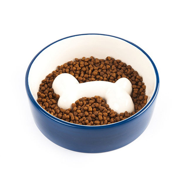 Tazón de fuente para perros Alimentador de cerámica para mascotas con hueso de alivio Tazón de cerámica para perros