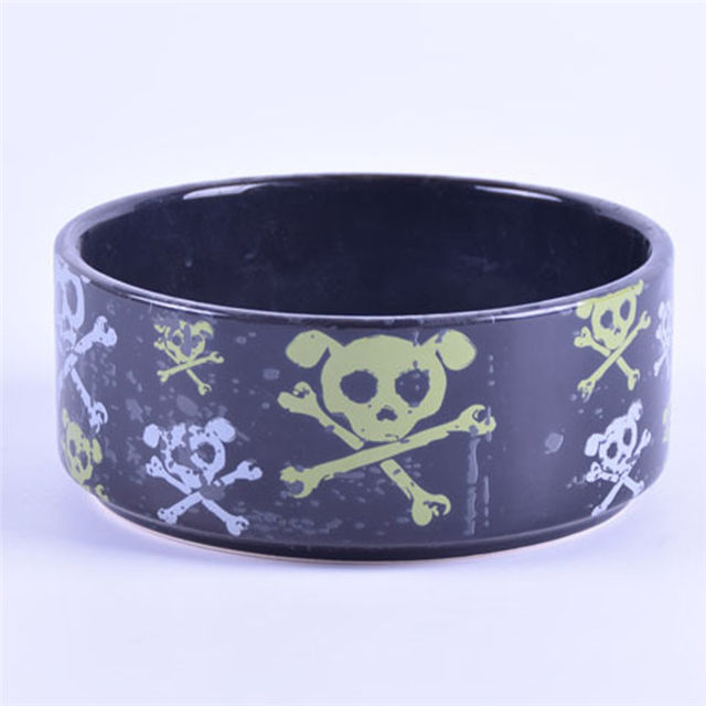 Cuadro de calavera con estampado de esmalte negro Comedero de cerámica para mascotas Tazón de cerámica para perro