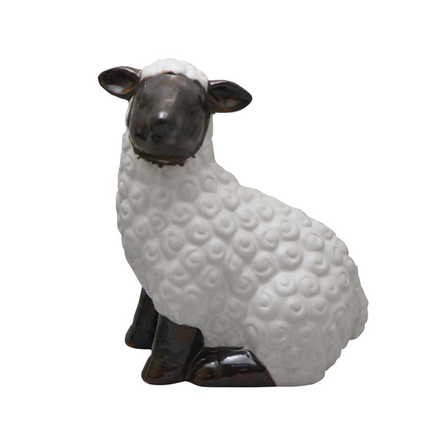 Decoración de estatuas de oveja de granja blanca de cerámica