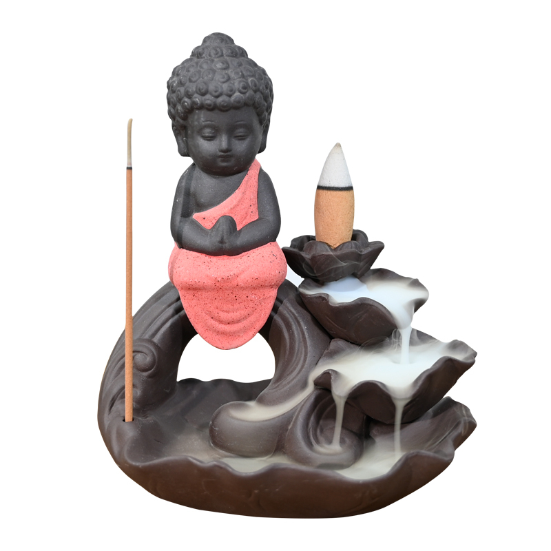 Ceramic Red Buda Backflow Cono Incienso