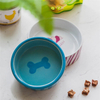 Huellas de perro con fondo de cuenco Alimentador de cerámica para mascotas con tazón de perro de cerámica azul circular