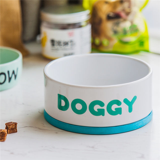 con logotipo Impreso Circular Cerámica Pienso para perros Alimentador para mascotas de cerámica rosa Tazón para perros