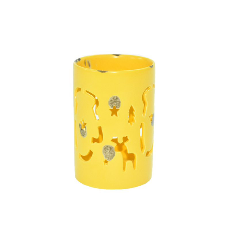 Corazón Navidad Ahuecado Con Esmalte Amarillo Velas Cerámica Linternas