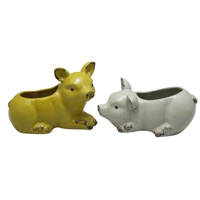 Cerámica Cerdo amarillo Cerdo blanco Maceta de diseño rojo