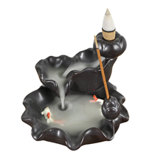 Ceramic Waterfall Backflow Inciense Quemador de loto estilo de estilo de loto Dos peces dorados jugando