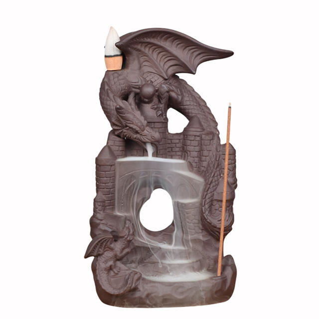 2020 Yer Nuevo producto Estatua Dragón de cerámica Quemador de incienso de reflujo de cascada de cerámica
