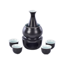 Black Glazy Glaze Black Sake Pot Copa de vino Cera Cabeller Cerámica Negra Set sake