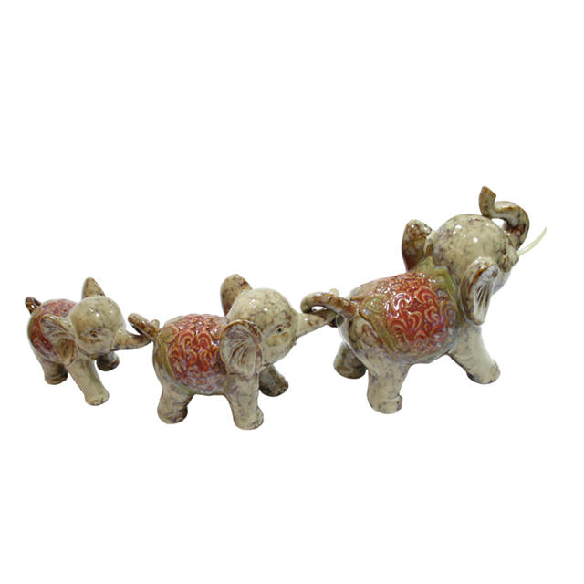 Animal de cerámica Elefante Decoración del hogar Muebles Elefante con dos pequeños elefantes Estatua de cerámica elefante