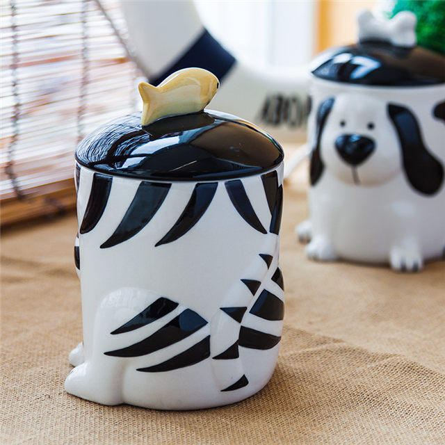Estilo de gato 3D Cerámica Tanque de almacenamiento de alimentos para mascotas Tarro de comida para gatos Tarro de comida para perros