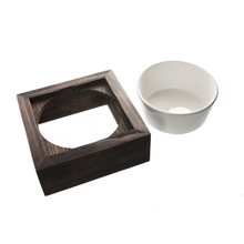 Cerámico Tazón de gato Cerámico blanco Tazón de gato con pedestal de madera Alimentador de mascotas de cerámica 