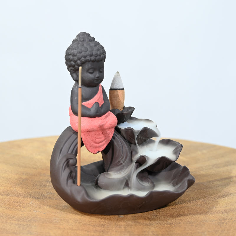 Porta incienso de cono de reflujo de humo rojo de cerámica Ganesha