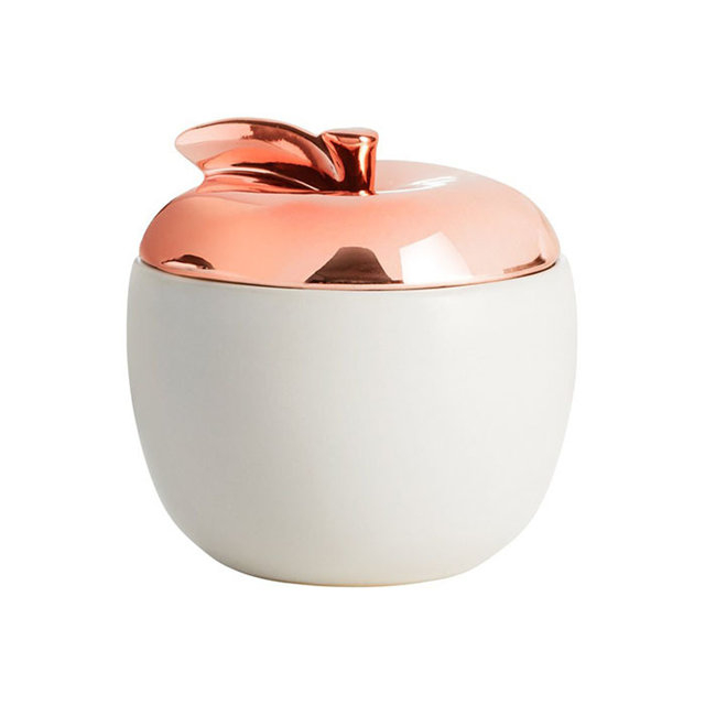 Plateado con tapa de cerámica de oro rosa Tarro de vela de cerámica estilo manzana