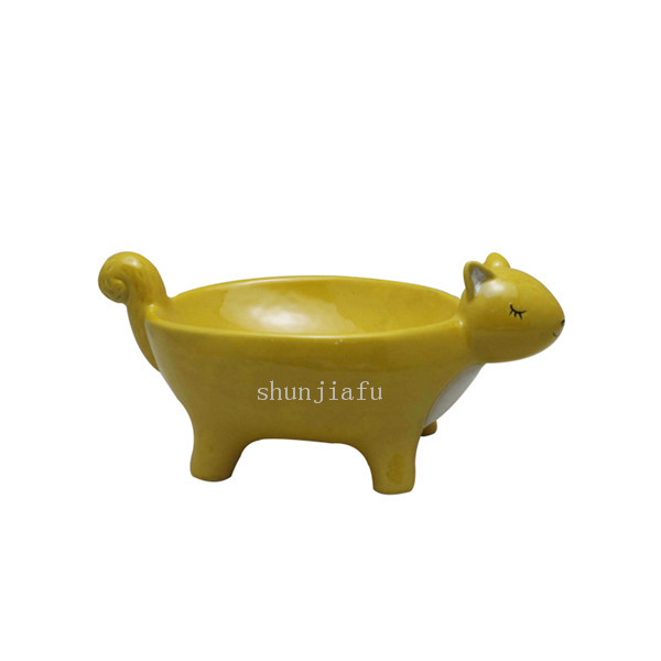 Tazón de zorro de cerámica amarillo grande